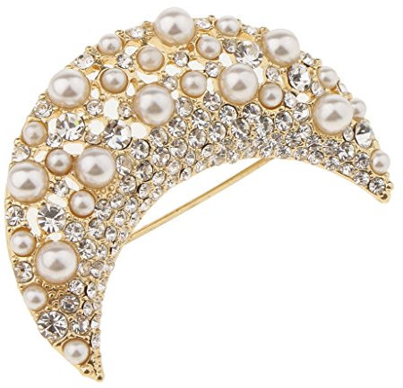 MISETA Broche en forme de croissant de lune et de perles synthétiques pour femme