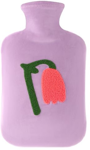 samply Premium Hot Water Bottle with Cute Cover, Removeable & Washable Soft Bottle Cover, 2L Hot Water Bag for Hot and Cold Compress, Hand Feet Warmer, Purple Flower