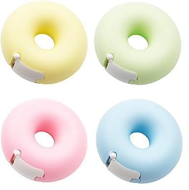 ARFUKA 4 Stück Klebebandabroller klebebandspender Klebefilm mit Abroller Mini Nachfüllbarer Klebebandabroller Donutform für Schule, Zuhause und Büro