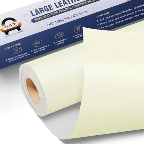 Leder Patch Kunstleder Selbstklebend Glatt Elfenbeinweiß, 40 x 160cm Leder Reparatur Set, Selbstklebende Lederflicken Leder Reparatur Patch Kit für Möbel, Sofa, Autositze, Taschen, Jacken, Bürostuhl