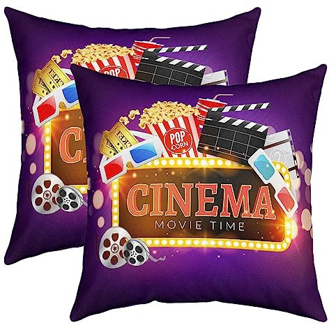 Loussiesd Movie Night Kissenbezüge, Heimdekoration, Kino, wendbare Kissenbezüge für Kino, Dekoration, Popcorn, quadratisch, 2er-Set, Heimkino, 40,6 x 40,6 cm