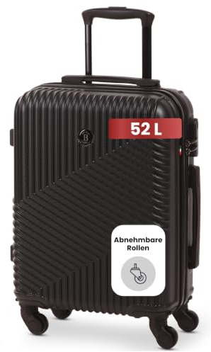BERTOO Milano Schwarz Koffer größe l 60x40x24cm 52L | ABS Hartschalenkoffer | Reisekoffer mit Rollen |Schloss Koffer |