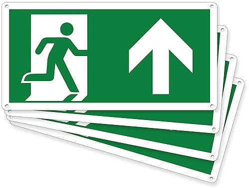 pubblimania 4 SORTIE D'URGENCE avec flèche vers l'avant vers le haut | Panneau en aluminium composite métal 3 mm d'épaisseur 29 x 14,5 cm (4 sorties d'urgence suivantes)