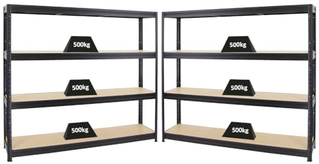 PROREGAL Mega Deal 2er-Sparset Profi-Schwerlastregal Dino HxBxT 180x200x45cm Fachlast 500kg Schwarz, Kellerregal, Steckregal, Garagenregal, Lagerregal