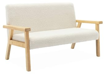Kindersofa-Bank aus Holz und Teddy Bouclé-Stoff, Isak, B 84 x T 43,5 x H 50 cm