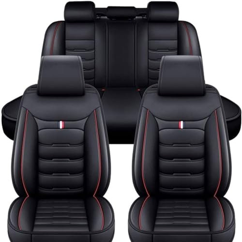 SSIMOO Auto Sitzbezüge Set Autositzbezüge für Sko-da Karoq/2017-2024, Vorne Und Hinten Leder Auto-Schonbezüge Wasserdicht Zubehör Innenraum,E/Black-red