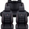 SSIMOO Auto Sitzbezüge Set Autositzbezüge für Sko-da Karoq/2017-2024, Vorne Und Hinten Leder Auto-Schonbezüge Wasserdicht Zubehör Innenraum,E/Black-red