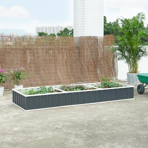 [en.casa] Jardinière Surélevée Lit Surélevé Bac à Fleurs Potager Parterre de Jardin Bac de Plantation Extérieur avec Gants Acier Galvanisé Coton 258 x 90 x 30 cm Anthracite