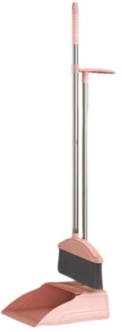KKXXYQFC Juego de Escoba y recogedor Ajustable de Mango Largo y Cepillo con Dientes de Peine para Interior y Exterior, jardín, hogar, Patio, Cocina, Limpieza y Barrido, Color Rosa