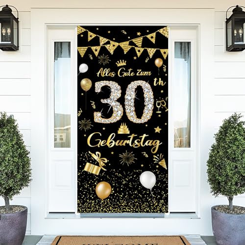 Deko 30. Geburtstag Banner - Alles Gute zum Geburtstag Banner für Frau und Mann, Lange Größe Schwarzes Gold 30 Geburtstag Party Deko 185 × 90 cm