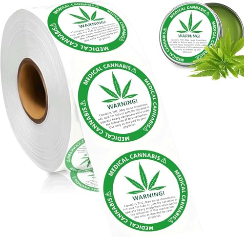 Green Alert enthält THC-Warnetiketten, allgemeine medizinische Verwendung, runde Papieraufkleber, 1 Rolle (500 Etiketten), kann an Beuteln, Fläschchen und anderen beliebten Warnungen und Indikationen