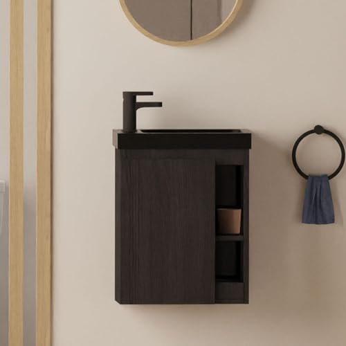 MOB-IN Meuble Lave-Mains chêne Carbone Vasque Noire Hampton