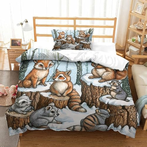 DCABEIOOE Eichhörnchen 3D Druck Bettwäsche Set Bettbezug Und Kissenbezug Mit Reißverschluss Kinder Bettwäsche Single（135x200cm）
