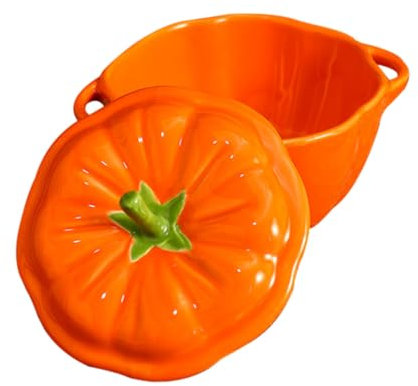 ABOOFAN 1 Pc tazón de calabaza tazones de sopa de porcelana tarro de cerámica para dulces con tapa recipiente para comida cazuela terrario contenedor de comida de cerámica cuenco de cocina