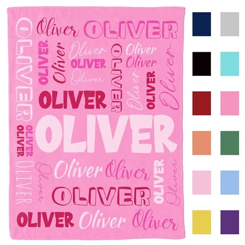GifXify Personalisierte Babydecke – individuelle Namensdecke – weiche Baumwollmischung – Himmelblau – Kinder/Kleinkind (Dark Pink)