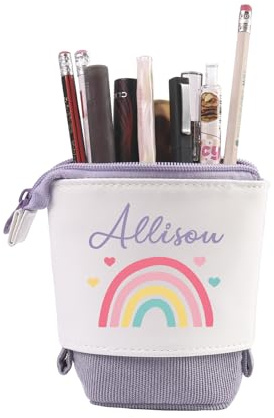 Personalisierte Federmäppchen Mädchen Teleskopisch Stifte Mäppchen Mit Name Geschenke Für Mädchen Junge Federmäppchen Kinder Standmäppchen Federtasche Tier Reißverschluss Stifteköcher (C - Lila)
