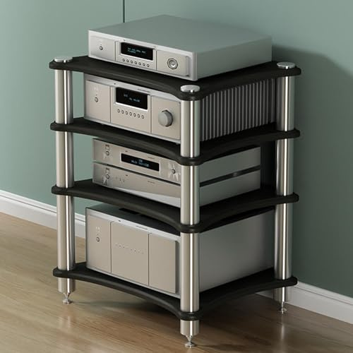 LYXWGRZD AV-Medienständer, Mehrschichtiger Stereoschrank, Offener TV-Ständer, Audio-Rack, Mit stoßdämpfenden Fußspikes, for Besprechungs-, Wohn- Und Aufnahmeräume(Nero,85cm/33.4in)