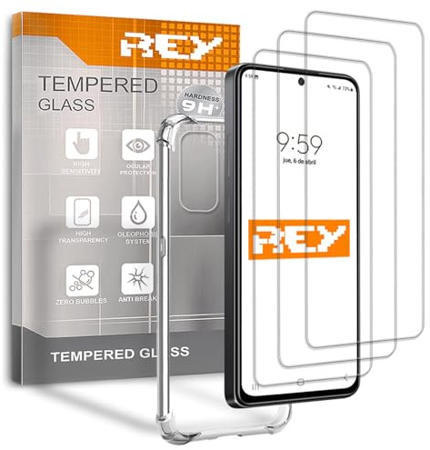 REY 3X Protector de Pantalla y Funda Anti-Shock para XIAOMI Poco X4 Pro 5G, Cristal Vidrio Templado y Silicona TPU de Alta Resistencia