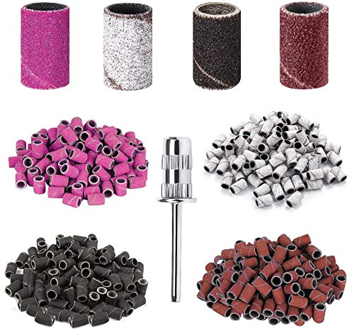 120Pcs Nail Sanding Bands for Nail Drill 80# 120# 180# 240# Fine Grit Sanding Bands with 2Pcs 3/32” Mandrel Bits and Boxed for Nails Polishing Gel Manicures and Pedicure