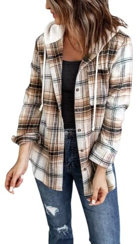 LACOZY Chemise à carreaux en flanelle à manches longues surdimensionnée pour femme, kaki, XL