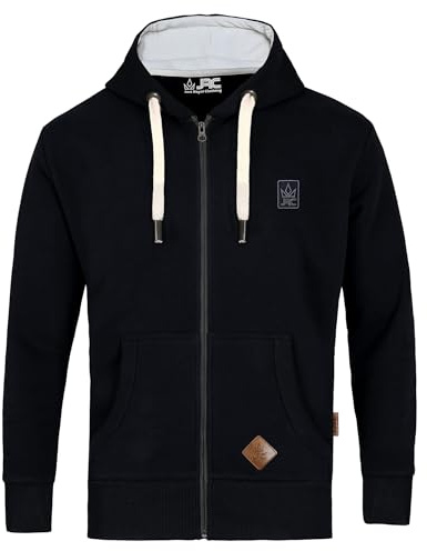JRC Just Royal Clothing Felpa da uomo in pile con zip e cappuccio termico interno, felpa casual con cappuccio con zip e tasche, Nero , XL