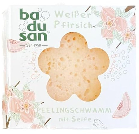 Weißer Pfirsich Peelingschwamm mit Seife - Badusan