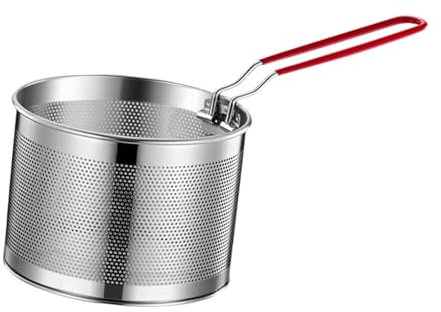 LOVIVER Panier à friteuse, panier à friture de cuisine, rond multifonction avec poignée pour friture profonde pour pâtes, ailes de poulet, rondelles d'oignon, 18cm