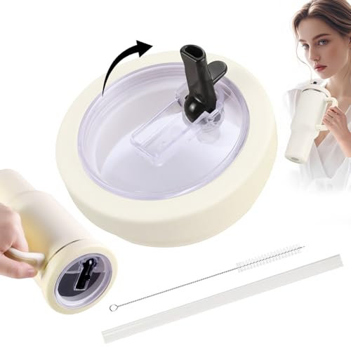 Replacement Lid for 40oz Stanley Tumbler with Soft Silicone Straw, Leak Proof, Spill Proof Lid for Stanley Tumbler, Replacement Flip Straw Cover Compatible 40oz Stanley Cup