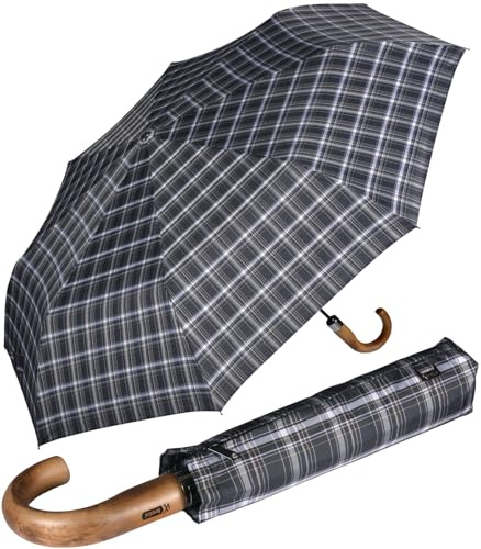 iX-brella - Herrenschirm XXL 121 cm mit echtem Holzgriff und Auf-Zu-Automatik - check dark B