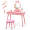 LIFEZEAL Specchiera Trucco Bambina, con 7 LED, 3 Colori di Luci, Postazione Trucco Bambina, con Sgabello Imbottito, Cassetto e Specchio di Corona, Toeletta Trucco per Bimbi 3-7 Anni (rosa)