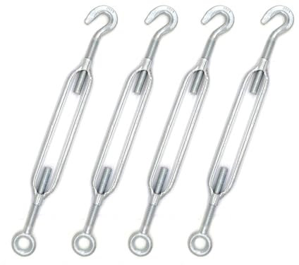 Tensores de 1/4 pulgadas, 4 tensores galvanizados de gancho de ojo resistente, acopladores de tornillo de tensión ajustable para marina, valla, aparejo, elevación