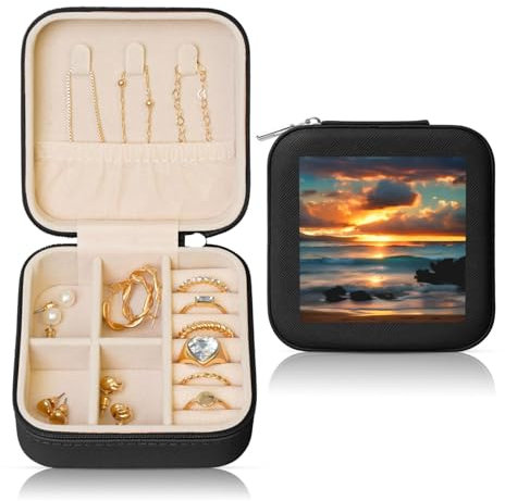 pvinnk Beach Maui Hawaii Sunset Sea Waves Clouds Print Portable Square Jewelry Box Storage Case With Velvet Lining For Travel Gifts