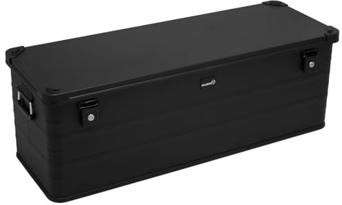 Alubox Alukiste abschließbar E159-BLACK - Premium Aluminium Lagerbox 159 Liter - Deckel mit Aluminium Druckguss Stapelecken und Gummidichtung - inklusive Schlösser- komplett schwarz