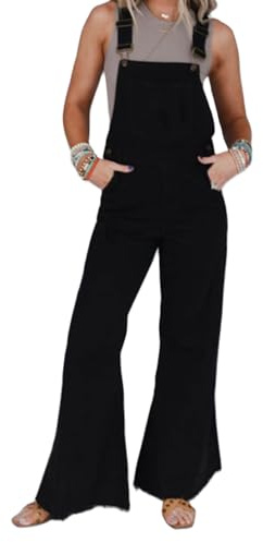 Fiacafyo Women Casual Wide Leg Denim Dungaree Jumpsuit Loose Fit Jean Denim Bib Jumpsuit High Waist Jean Pants Jumpsuits with Pockets (F-Black, S)