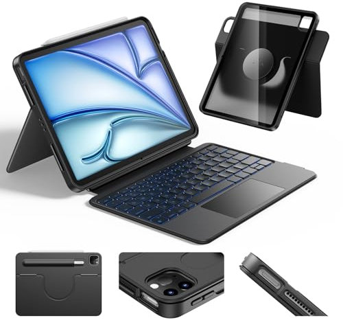HOU for iPad Air 13 Inch Case Keyboard (M3/M2 2025), Detachable Keyboard Case for iPad Pro 13 M4 /12.9 inch 6/5/4/3rd (2024-2018), Magnetic Rotatable Stand, Multi-Touch Trackpad, 7-Color Backlight