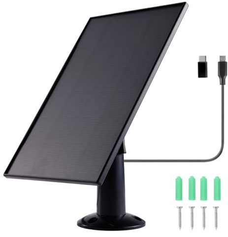 8W Solarpanel -Ladegerät für Überwachungskameras Im Freien mit Micro USB & USB C -Anschluss für Ring für -Kamera, 9,8 -Fuß -Kabel, 360 ° Einstellbar (Black)