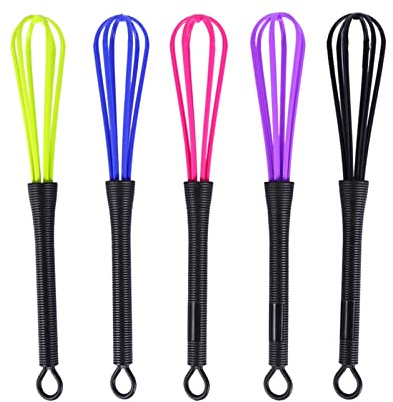 KooingTech 5Pcs Plastic Whisks, Mini Hair Colour Dye Cream Whisk, 2.3 * 18.1cm Small Balloon Manual Whisk for Hairdressing Salon Barber