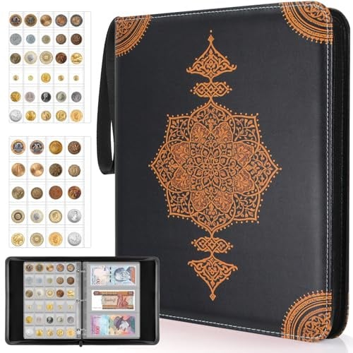 JoyHood Album per collezione di monete, 400 tasche per monete + 15 tasche per banconote, organizer per monete da 20/25/27/30/38 mm