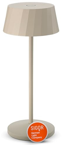 SIGOR Facetta dünenbeige - LED Akku-Tischlampe dimmbar & kabellos mit FlexMood (2200K/2700K), bis 12h Leuchtdauer, USB-C Ladefunktion, IP44 Outdoor & Indoor, Aluminium, Design-Lampe