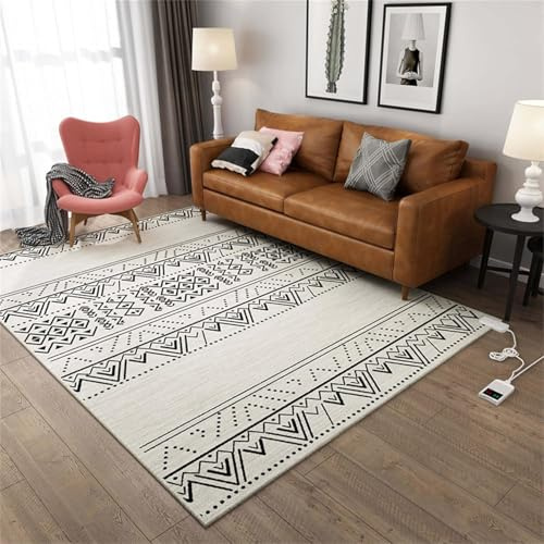 Moderner Hellgrauer Teppich, Infrarotheizung, Wasserdichter Timer, Einstellbare Temperatur, Grauer Schwarz-weißer Teppich Für Wohnzimmer, Schlafzimmer, C, 160CM*240CM