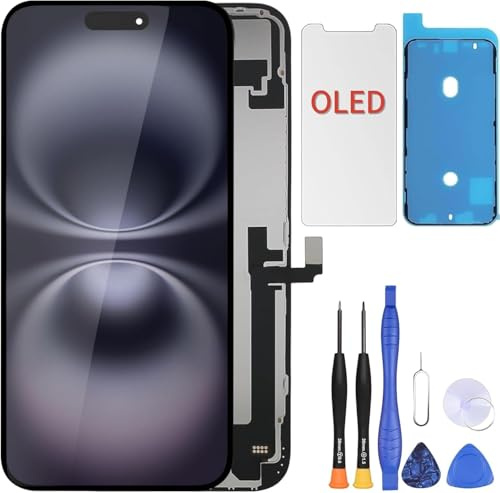 ZOETEC Remplacement d'écran OLED souple pour iPhone 16 Plus (PAS LCD) 6,7'' Affichage Full HD Écran tactile COF Numériseur Cadre d'assemblée avec kits d'outils de réparation, Adhésif étanche, Verre