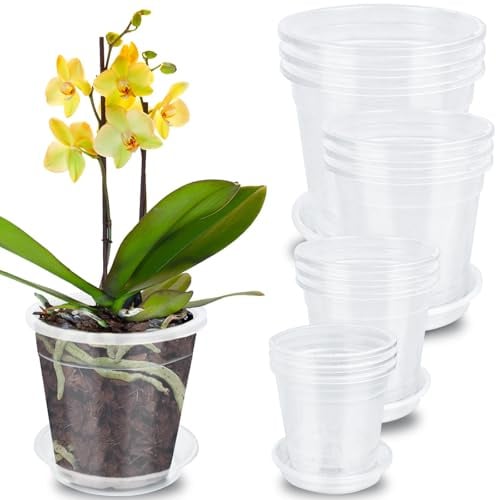 TOUYINGER Set di 12 Vasi per Orchidee Trasparenti, 11cm/15cm/17cm/21cm Vaso per Orchidee con Fori, Ispessita Vasi per Orchidee in Plastica per il Rinvaso di Orchidee all'aperto