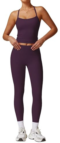 IDOPIP Sportanzug Zweiteiler Damen für Fitness: Neckholder Sommer Outfits mit Polster und hohe Taile Leggings - Gym Set mit Riemenrücken für Yoga, Pilates und Workout