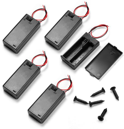 LampVPath 5Pcs 2 AA Battery Holder with Switch, 2X 1.5V AA Battery Holder Case with Wire Leads and ON/Off Switch(5 Pack)