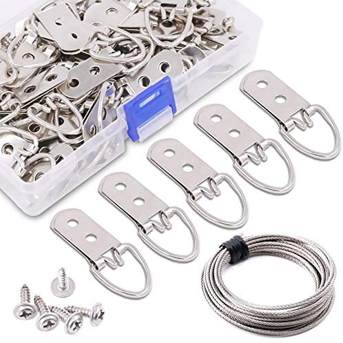 Rustark 60-Pcs Heavy Duty D Ring Picture Hangers Double Hole with Screws for Home Decoration Picture Hanging Solutions.