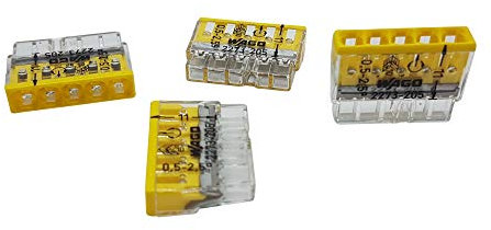 10 Stück Wago 2273-205 COMPACT-Verbindungsdosenklemme Ø 0,5-2,5 mm², 5-polig, transparent/gelb
