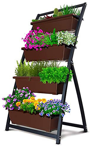 Outland Living Hochbeet, 122 cm, vertikal, freistehend, erhöhte Pflanzgefäße, 4 Behälterboxen, gut für Terrasse, Balkon, drinnen und draußen, perfekt zum Anbau von Gemüse, Kräutern, Blumen