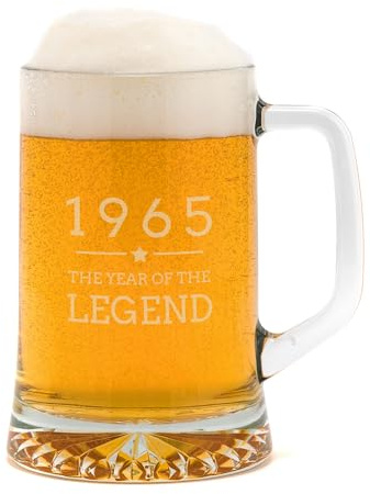 Dust and Things Engraved Tankard - 1965 Year of The Legend Design - 60th Birthday Gifts for Men Him - 20oz Glass Stein