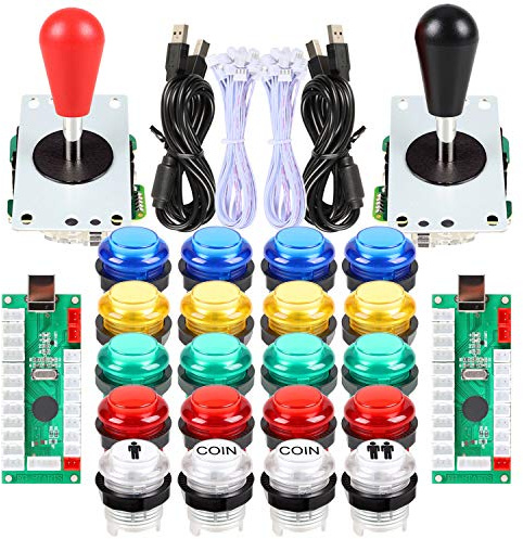 Avisiri 2 Spieler-LED-Arcade-Tasten und Joystick-DIY-Set, 2 x Joysticks + 20 x LED-Arcade-Tasten, Game-Controller-Set für Windows und MAME und Raspberry Pi (verschiedene Farben).