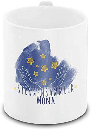Tasse mit Namen Mona und Sternensammler-Motiv | Keramik-Tasse